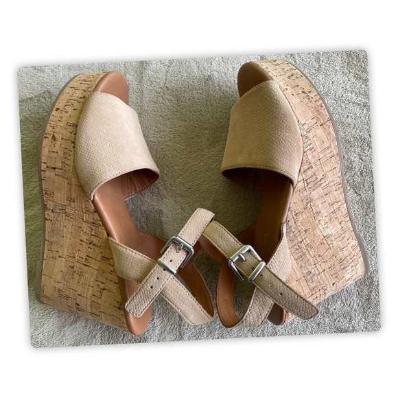 Michael Shannon Shoes - Michael by Michael Shannon Cork Wedge Sandals Womens 7 Tan Suede